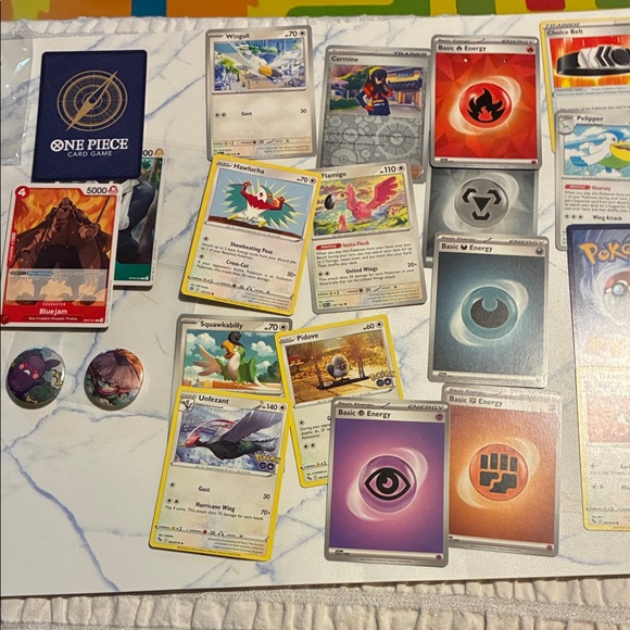 Pokemon Other - Assorted Pokeman Trading Cards Collection + pins, & 1other card game